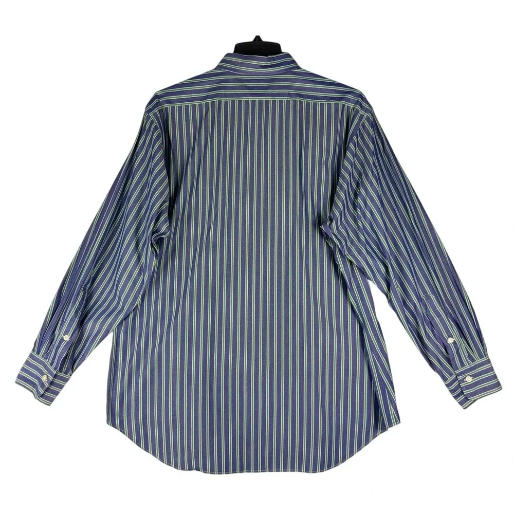 Polo Ralph Lauren Andrew Shirt Mens 16 32/33 Blue Green Striped Cotton Button Up